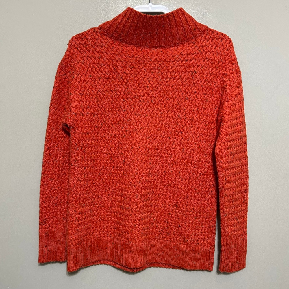 Talbots Sweater S Orange Split Mock Neck Birdseye Textured Knit Autumn Cozy - Picture 2 of 9